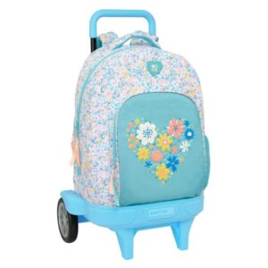 safta moos fiori mochila con carro ruedas antivibracion ultrasilenciosas bolsillo frontal portabotellas hombreras acolchadas tarjeta id 330x220x450mm color azul claro