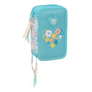 safta moos fiori plumier de 3 pisos 37 piezas 1.3l goma lapiz boligrafos sacapuntas reglas 16 colores 14 rotuladores 125x55x195mm color azul claro