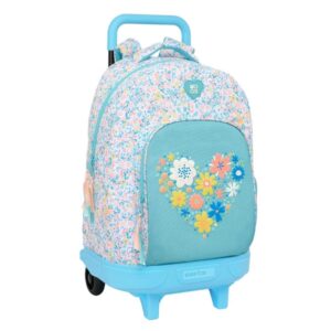 safta moos fiori mochila con carro extraible bolsillo lateral tirador doble hombreras acolchadas tarjeta id base reforzada frenos en asa 33 l 330x220x450mm color azul claro
