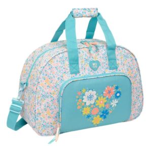 safta moos fiori bolsa de deporte bandolera ajustable doble cremallera tacos protectores base fondo extraible material reciclado 33l 480x210x330mm color azul claro