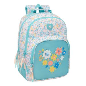 safta moos fiori mochila con 2 compartimentos antirozaduras adaptable a carro portabotellas tirador doble material reciclable 20l 320x150x420mm color azul claro