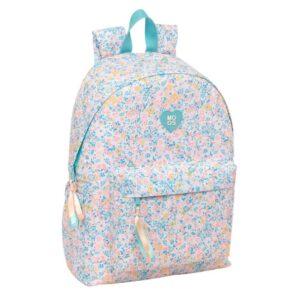 safta moos fiori mochila para portatil hasta 14.1" bolsillo frontal portabotellas tirador doble hombreras ergonomicas asa superior 310x130x430mm color rosa pastel