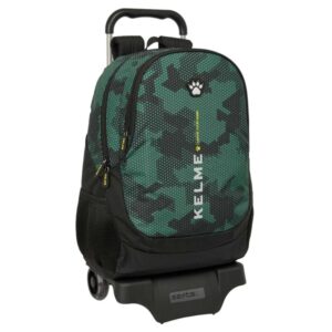 safta kelme camo mochila con carro portabotellas 2 compartimentos tirador doble espalda acolchada asa superior mochila extraible 22.5l 320x160x440mm color verde camuflaje