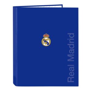 safta real madrid carpeta con 4 anillas 25mm tapas duras forradas formato folio 265x40x330mm color azul