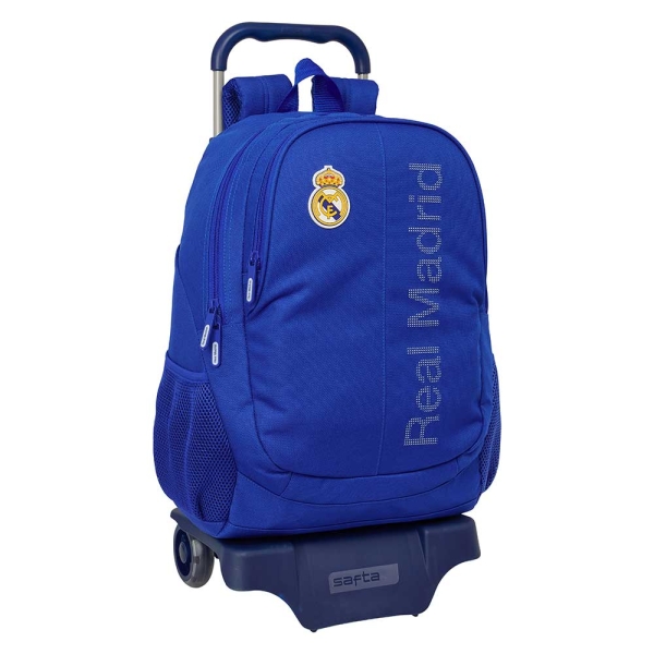 safta real madrid mochila con carro portabotellas compartimentos grandes doble tirador hombreras acolchadas espalda acolchada asa superior mochila extraible 320x160x440mm color azul