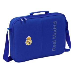 safta real madrid maletin con cremallera bandolera ajustable asa forrada doble tirador fondo semirigido 6l 380x60x280mm color azul