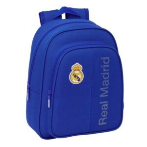 safta real madrid mochila infantil adaptable a carro bolsillos laterales hombreras acolchadas bolsillo frontal asa superior 9l 270x100x330mm color azul