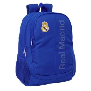 safta real madrid mochila adaptable a carro portabotellas dos compartimentos grandes doble cremallera hombreras ergonomicas asa superior 23l 320x160x440mm color azul