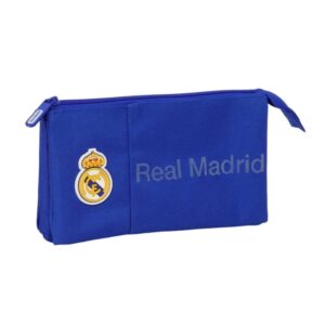 safta real madrid portatodo 3 compartimentos con cremalleras bolsillo interior 0.6l 220x30x120mm color azul