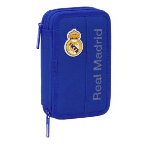 safta real madrid plumier de 2 pisos 29 piezas 1l goma lapiz boligrafos sacapuntas 10 colores 14 rotuladores 125x40x195mm color azul
