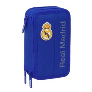 safta real madrid plumier de 3 pisos 37 piezas 1.3l goma lapiz boligrafos sacapuntas reglas 16 colores 14 rotuladores 125x55x195mm color azul