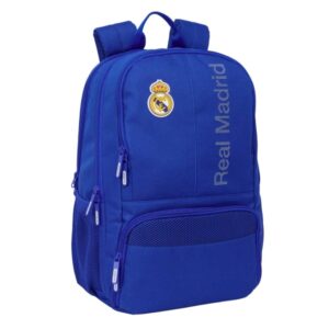 safta real madrid mochila para portatil hasta 14.1" cierre raqueta de padel portabotellas bolsillo para zapatillas rejilla transpirable 21.40l 300x170x420mm color azul