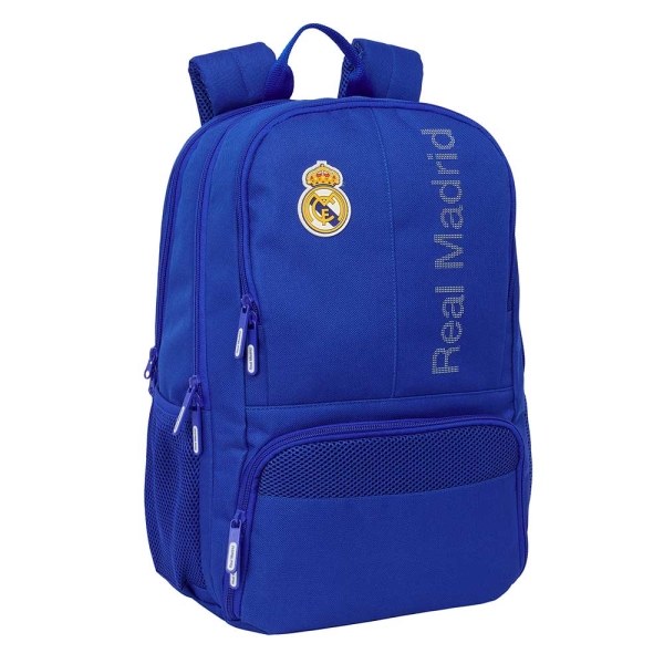 safta real madrid mochila para portatil hasta 14.1" cierre raqueta de padel portabotellas bolsillo para zapatillas rejilla transpirable 21.40l 300x170x420mm color azul