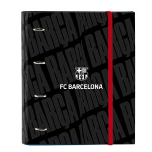 safta f.c.barcelona carpeta con 4 anillas 35mm tapas duras forradas recambio 100 hojas cuadriculas 5x5mm cierre elastico incluye separadores 270x35x320mm color negro