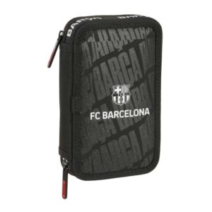 safta f.c.barcelona plumier de 2 pisos 29 piezas 1l goma lapiz boligrafos sacapuntas 10 colores 14 rotuladores 125x40x195mm color negro