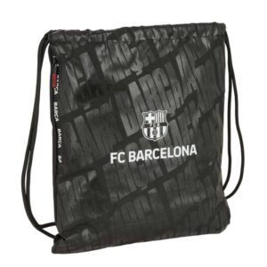 safta f.c.barcelona saco plano bolsillo con cremallera cierre con cordones 5l resistente y practico 350x10x400mm color gris