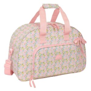 safta vmb bolsa de deporte bolsillo frontal bandolera ajustable asa forrada doble cremallera tacos protectores base fondo extraible 33l 480x210x330mm color rosa