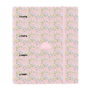 safta vmb carpeta con 4 anillas 35mm tapas duras forradas recambio 100 hojas cuadriculas 5x5mm cierre elastico separadores internos 270x35x320mm color rosa