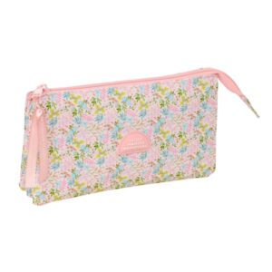 safta vmb portatodo 3 compartimentos con cremalleras bolsillo interior 0.6l 220x30x120mm color rosa