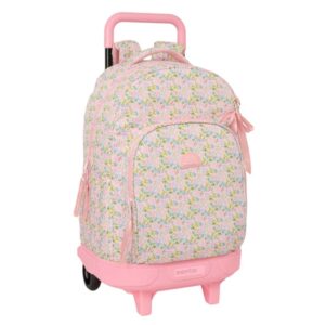 safta vmb mochila con carro extraible bolsillo frontal portabotellas tirador doble hombreras acolchadas asa acolchada tarjeta id base reforzada 33l 330x220x450mm color rosa