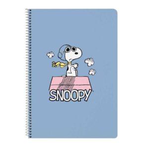 safta snoopy libreta con espiral formato folio 80 hojas de papel 80g/m2 cuadriculas 4x4mm tapa dura decorada margen lateral 215x10x310mm color azul
