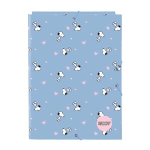 safta snoopy carpeta con 3 solapas tapas duras forradas formato folio cierre con gomas 260x25x335mm color azul