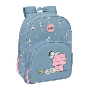 safta snoopy mochila infantil adaptable a carro portabotellas hombreras ergonomicas bolsillo frontal 10l 260x110x340mm color azul