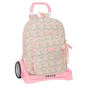 safta vmb mochila con carro tirador doble ergonomicas acolchadas bolsillo frontal mochila extraible carro de pp ruedas antivibracion 300x140x460mm color rosa