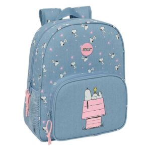 safta snoopy mochila adaptable a carro portabotellas tirador doble hombreras ergonomicas asa de mano superior 320x120x380mm color azul