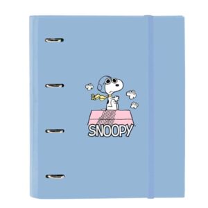 safta snoopy carpeta con 4 anillas 35mm tapas duras forradas recambio 100 hojas cuadriculas 5x5mm cierre elastico incluye separadores 270x35x320mm color azul