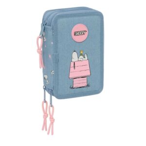 safta snoopy plumier de 3 pisos 37 piezas 1.3l goma lapiz boligrafos sacapuntas reglas 16 colores 14 rotuladores 125x55x195mm color azul