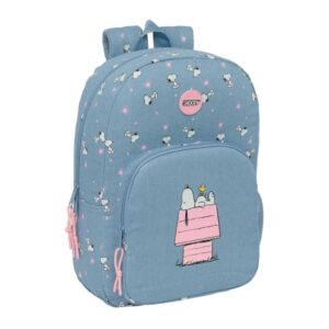 safta snoopy mochila adaptable a carro tirador doble bolsillo frontal hombreras ergonomicas asa superior 19.30l 300x140x460mm color azul