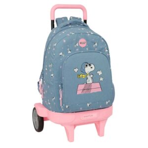 safta snoopy mochila con carro bolsillo frontal portabotellas tirador doble hombreras acolchadas asa acolchada tarjeta id ruedas antivibracion 9cm 33l 330x220x450mm color azul