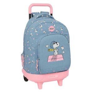 safta snoopy mochila con carro extraible bolsillo frontal portabotellas tirador doble hombreras acolchadas asa acolchada tarjeta id bandeja pvc 33l 330x220x450mm color azul
