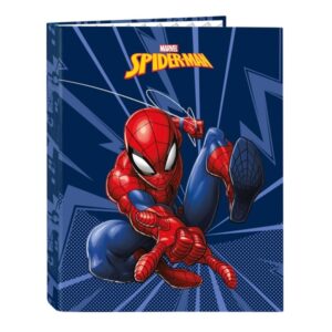 safta spider man carpeta con 4 anillas 25mm tapas duras forradas formato folio 265x40x330mm color azul marino