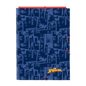 safta spider man carpeta con 3 solapas tapas duras forradas formato folio cierre con gomas 260x25x335mm color azul marino
