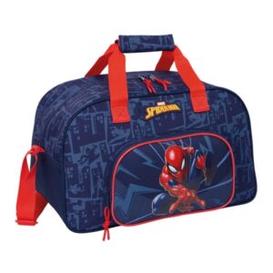 safta spider man bolsa de deporte bolsillo frontal bandolera ajustable asa forrada doble tirador cremallera tacos proteccion base fondo extraible 22l 400x230x240mm color azul marino