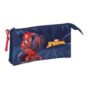 safta spider man portatodo 3 compartimentos con cremalleras bolsillo interior 0.6l 220x30x120mm color azul marino