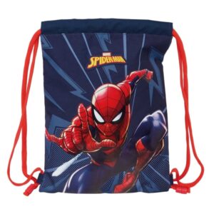 safta spider man saco plano bolsillo con cremallera cierre con cordones 3l ligero y compacto 260x10x340mm color azul marino