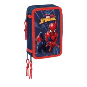 safta spider man plumier de 3 pisos 37 piezas 1.3l goma lapiz boligrafos sacapuntas reglas 16 colores 14 rotuladores 125x55x195mm color azul marino