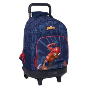 safta spider man mochila con carro extraible bolsillo frontal portabotellas tirador doble hombreras acolchadas asa acolchada tarjeta id 33l 330x220x450mm color azul marino