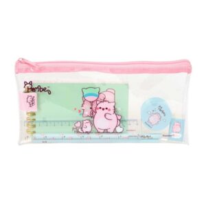 safta pembe the pink cat pack escolar con portatodo de pvc cierre zip regla 15cm 2 lapices sacapuntas goma bloc de notas con 70 hojas 225x105mm color transparente