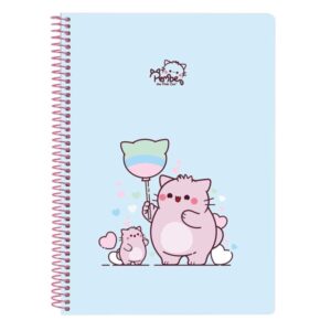 safta pembe the pink cat libreta con espiral formato cuarto 80 hojas de papel 80g/m2 cuadriculas 4x4mm tapas duras glasofonadas margen lateral 155x10x220mm color azul claro