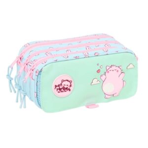 safta pembe the pink cat portatodo 3 compartimentos con cremalleras bolsillo frontal cinta adaptable 1.72l 215x80x100mm color menta