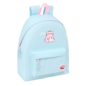 safta pembe the pink cat mochila bolsillo frontal hombreras acolchadas doble tirador en cremallera asa superior 20.80l 330x150x420mm color azul claro