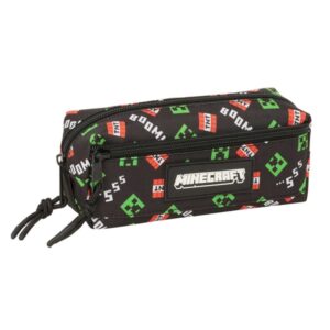safta minecraft portatodo 3 compartimentos con cremalleras goma elastica 0.98l 220x60x85mm color negro