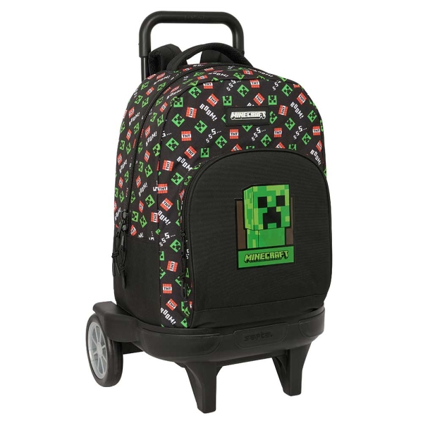 safta minecraft mochila con carro extraible bolsillo frontal ruedas antivibracion asa acolchada superior carro de polipropileno base reforzada 33l 330x220x450mm color negro