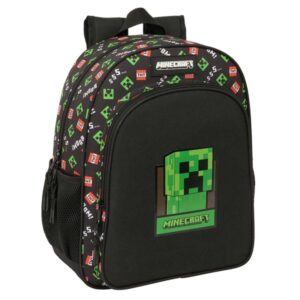 safta minecraft mochila adaptable a carro portabotellas tirador doble hombreras acolchadas espalda ergonomica bolsillo frontal asa de mano superior 15 l 320x120x380mm color negro