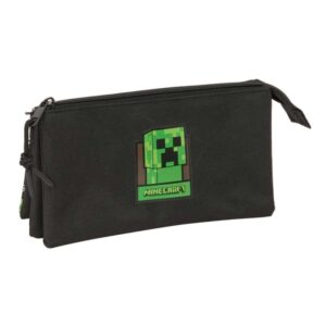 safta minecraft portatodo 3 compartimentos con cremalleras bolsillo interior 0.6l 220x30x120mm color negro