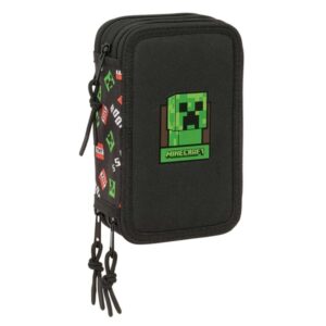 safta minecraft plumier de 3 pisos 37 piezas 1.3l goma lapiz boligrafos sacapuntas reglas 16 colores 14 rotuladores 125x55x195mm color negro